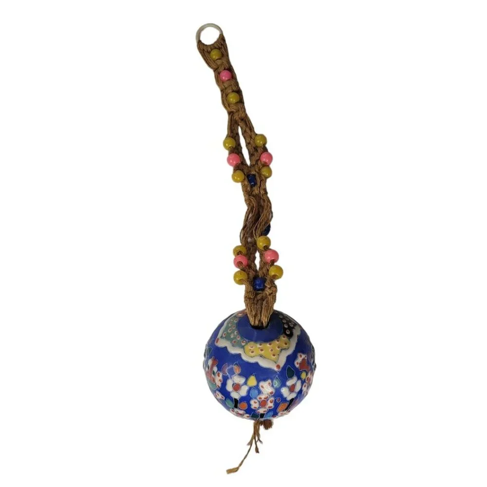 Macrame Twine Ceramic Ornament‎ Large Ball Beaded Christmas Spring Hanging Decor